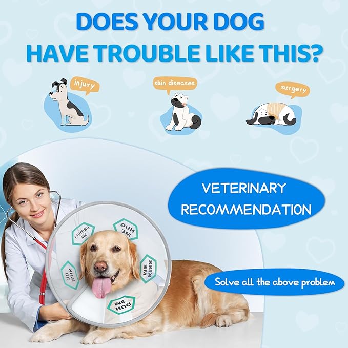 Supet Dog Cone Collar After Surgery to Stop Licking: Adjustable Recovery Elizabeth Collar Alternative for Large Medium Small Dogs, Plastic Pet Head Neck Cone (2XL)
