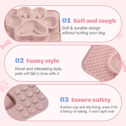 Silicone Slow Feeder Dog Bowls & Cat Bowls, 2 Cups Small Pet Food Bowl with Non-Slip Suction Base, Food-Grade Safe Puzzle Feeder for Small & Medium Dogs & Indoor Cats (Paw Lick Mat (Pink))