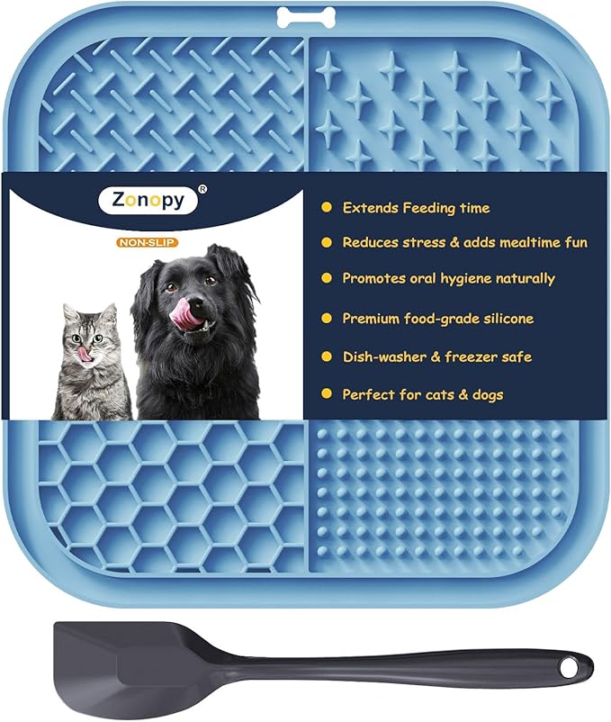 Licking Mat for Dogs & Cats with Suction Cups, 1 Pack Square Dog Slow Feeder Lick Pat for Anxiety Relief & Boredom, Dog Toys to Keep Them Busy, Pets Bathing Training Grooming Mat