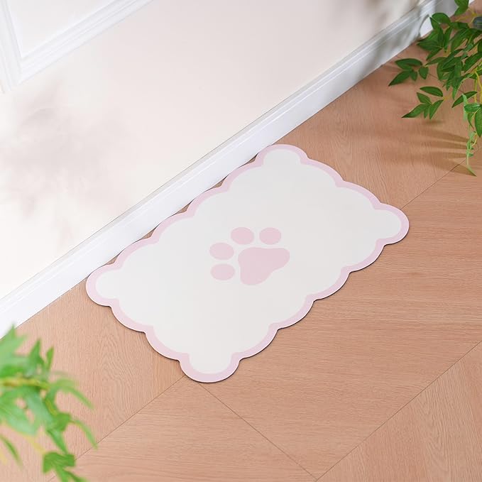 Ralxion Scalloped Dog Feeding Mat, Absorbent Mats for Dog Food and Water Bowl, Dispenser, Cute Elegant Aesthetic Pastel Pink Scallop Pet Placemat for Dogs, Cats, Puppy Accessories, 17" X 24”