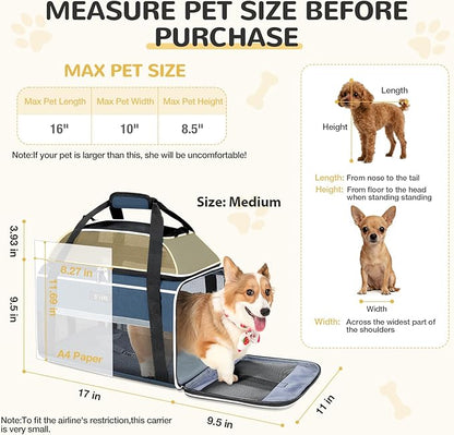 Lekereise Top-Expandable Pet Carrier 17x11x9.5 Inch Alaska Hawaiian Airline Approved Soft Sided Underseat to 12lbs Travel Carriers for Small Dogs and Cats with Locking Safety Zippers Anti-Scratch Mesh