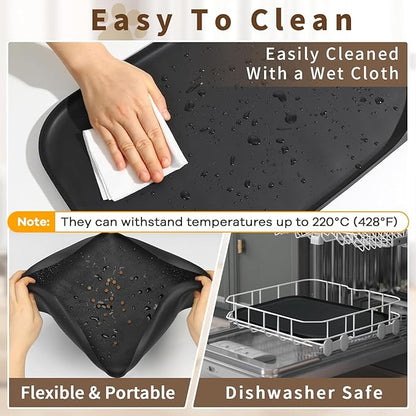 Silicone Pet Food Mat with Raised Edge for Food and Water Bowl, Dog Feeding Mats, Cat Food Trays for Floor Waterproof, Rubber Tray for Dogs and Cats, 19 x 12 x 0.7 Black