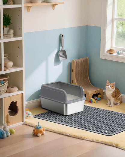 Cat Litter Mat - 23.2'' x 29.1'' Large Litter Trapping Mat, Easy to Clean Litter Box Mat, Waterproof, Urine-Proof, Non-Slip Kitty Litter Mats for Floor, Grey