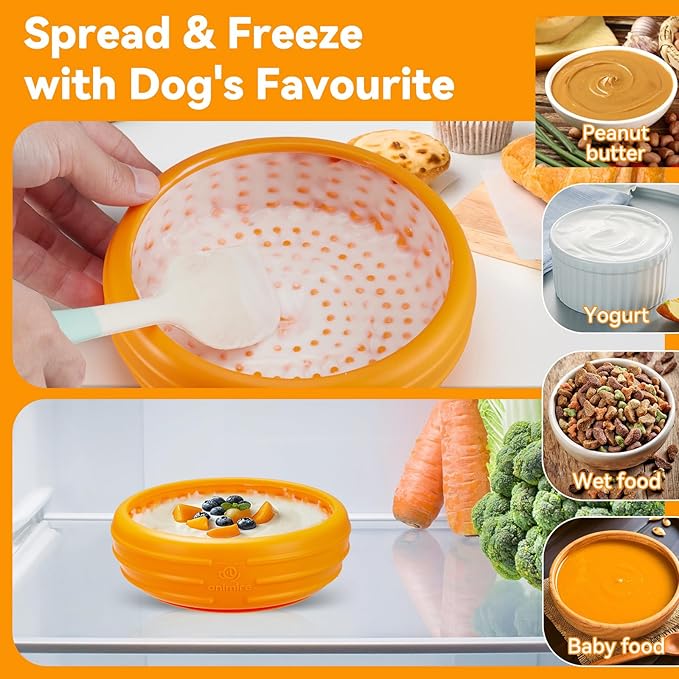 Dog Lick Bowl, Animire Freeze Lick Mat for Dogs, Non-Slip Slow Feeder Licking Bowl Enrichment Treat for Distraction Anxiety Relief, Food Grade Silicone, Dishwasher Safe(Orange,L)