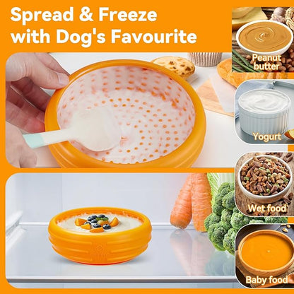 Dog Lick Bowl, Animire Freeze Lick Mat for Dogs, Non-Slip Slow Feeder Licking Bowl Enrichment Treat for Distraction Anxiety Relief, Food Grade Silicone, Dishwasher Safe(Orange,L)