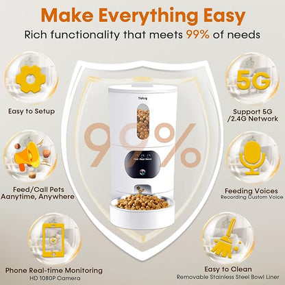 Automatic Cat Feeder Camera for 2-Cats: Easy Setup Timed Smart Dog Feeder WiFi - 2-Way Audio 5G Pet Food Dispenser APP Control for Multi-Cat 2 Pack