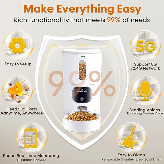 Automatic Cat Feeder Camera for 2-Cats: Easy Setup Timed Smart Dog Feeder WiFi - 2-Way Audio 5G Pet Food Dispenser APP Control for Multi-Cat 2 Pack