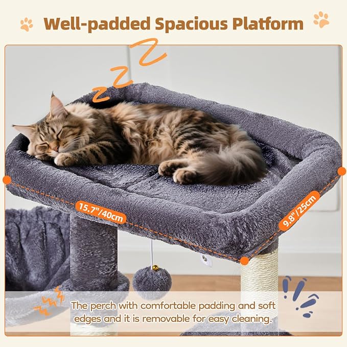 Taoqimiao Cat Tree,38.5-Inch Cat Tower for Indoor Cats,Suitable for Kittens with Luxurious cat condo with Adjustable Baskets and Luxurious Perch MS029SG Smoky Gray