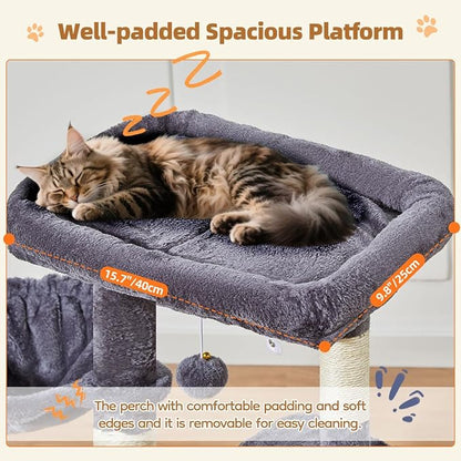 Taoqimiao Cat Tree,38.5-Inch Cat Tower for Indoor Cats,Suitable for Kittens with Luxurious cat condo with Adjustable Baskets and Luxurious Perch MS029SG Smoky Gray
