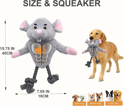 Muscle Mouse Dog Toy for Medium & Large Dogs – Plush Dog Toy with Squeaky Rubber Chest & Rope Legs, Designed for Tug, Fetch & Chewing | for Pet Use Only