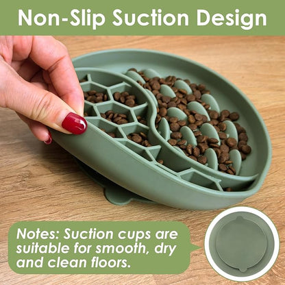 Slow Feeder Dog Bowls,Silicone Cat Feeding Bowls with Suction Cups, Anti-Choking, Non-Slip Design, Reduces Boredom, Anxiety, Ideal for Medium to Small Dogs & Cats(Olive Green)