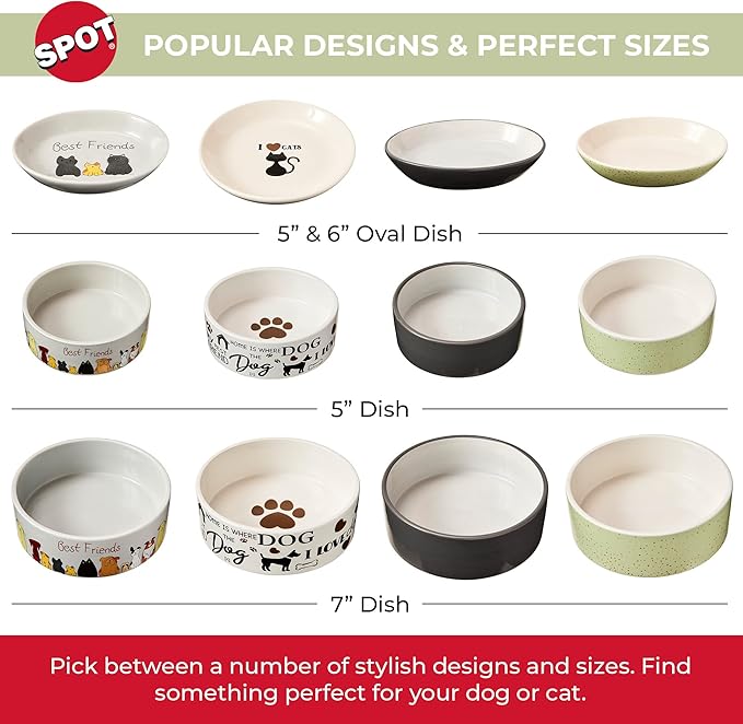 SPOT Speckled Stoneware- Round Ceramic Food/Water Bowl for Pets, Dishwasher Safe, Ideal for Small Dogs, Cats, Reptiles, Large Birds, 5in Light Green, 1.75 Cup (14oz)