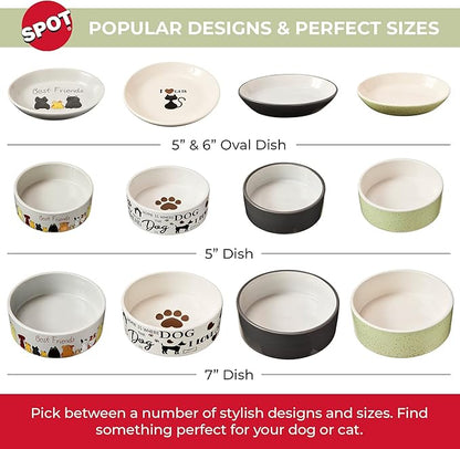 SPOT Speckled Stoneware- Round Ceramic Food/Water Bowl for Pets, Dishwasher Safe, Ideal for Small Dogs, Cats, Reptiles, Large Birds, 5in Light Green, 1.75 Cup (14oz)