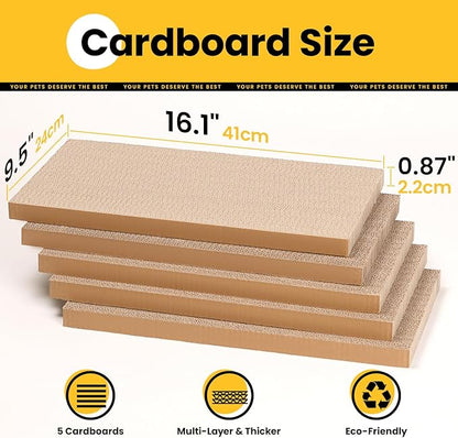 Cat Scratcher Box with Heavy-Duty Double-Sided Cardboard Pad, Cardboard Lounger, Cat Bed for Indoor Cats, Interactive Hole Design, Large - 5 Pack, White
