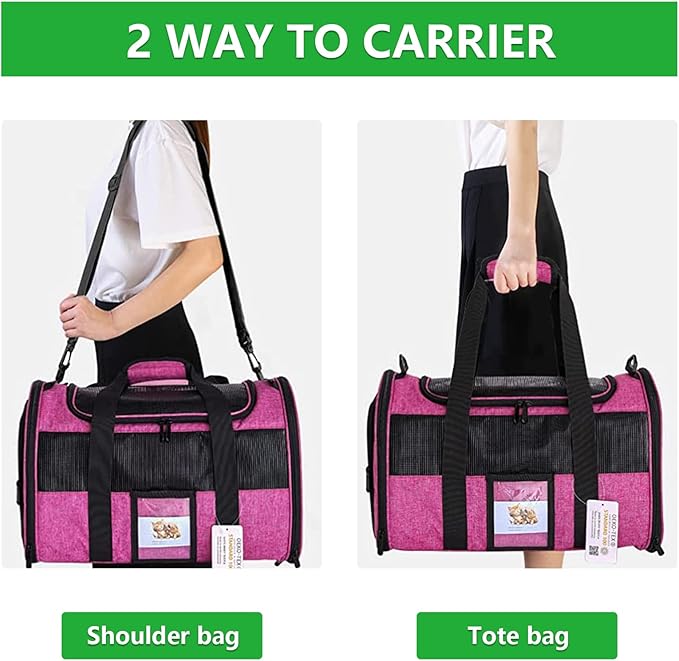 20 Inch Large Cat Carrier for Cats Up to 25 lbs, Extra Large Soft Sided Dog Travel Carrier - Collapsible, Airline Approved Size for 2 Cats with Removable Washable Mat & Food Bowl (Red)