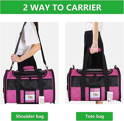20 Inch Large Cat Carrier for Cats Up to 25 lbs, Extra Large Soft Sided Dog Travel Carrier - Collapsible, Airline Approved Size for 2 Cats with Removable Washable Mat & Food Bowl (Red)