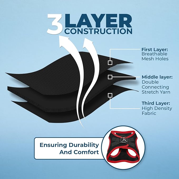 Best Pet Supplies - All Weather Mesh/Plush, Reflective, No Pull Harness for Small, Medium Dogs, Cats - Secure with Hook & Loop Fastener, Buckle, Double D-Rings - Black/Red Trim, XS