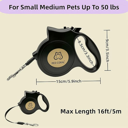 LED Light Retractable Dog Leash for Small to Medium Dogs – 16ft Extendable for Safe Night Walks (Black)