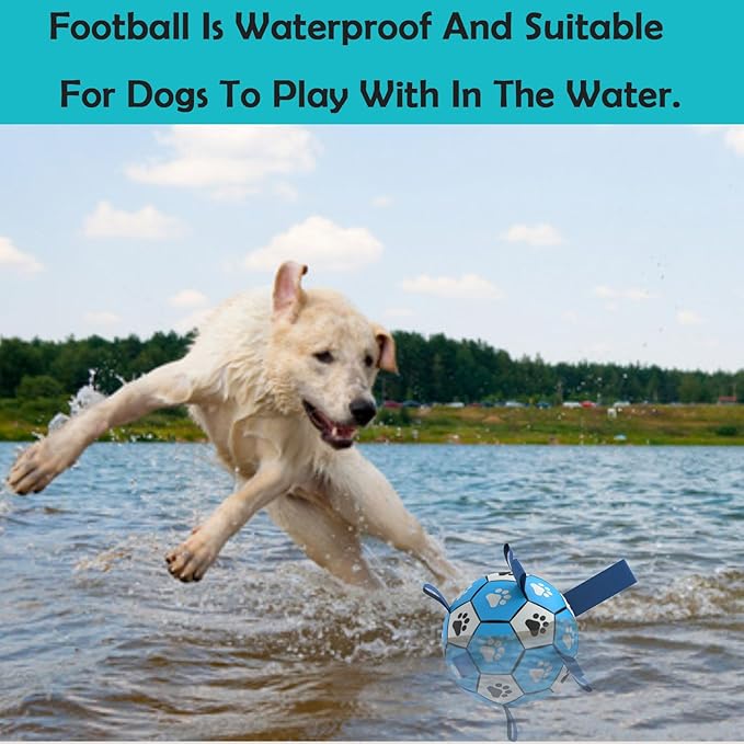 Dog Soccer Ball, Interactive Toys for Tug of War, Puppy Birthday Gifts, Tug Toy, Water Toy, Durable Balls for Small & Medium Size(8 inch-Blue)