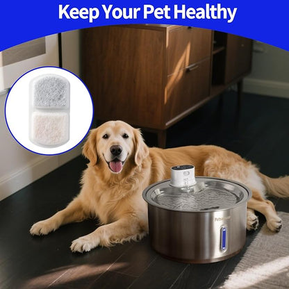 Smart Dog Water Fountain for Large Pets,11L/8L Stainless Steel Bowl Triple Filtration, Great for Large Dogs Cats and Multi-Pet Home (12Set Filters for 11L/8L Battery Dog Fountain)