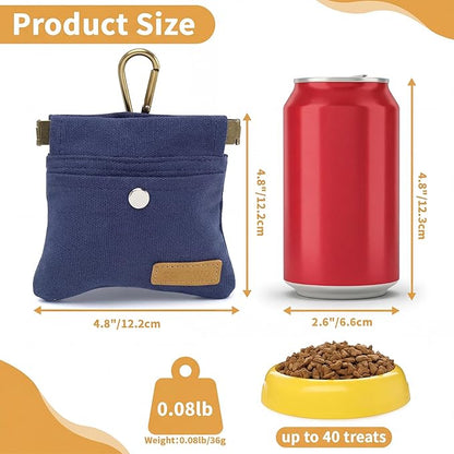 Dog Treat Pouch, Hand Free Dog Training Treat Bag with Carabiner & Magnetic Buckle, Auto Closing Pet Walking Bag for Puppy Travel or Outdoor Use, Pet Feed Snack Reward Pocket, Navy