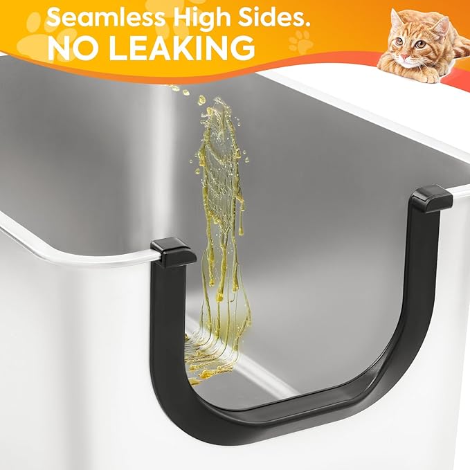 Yangbaga Extra Large Stainless Steel Litter Box, Leak Proof 12 Inches High Sides for Urine & Litter Trapping, Corner Litter Box for Kittens, Older Cats,Non-Stick,Non-Slip,No Sharp Edges