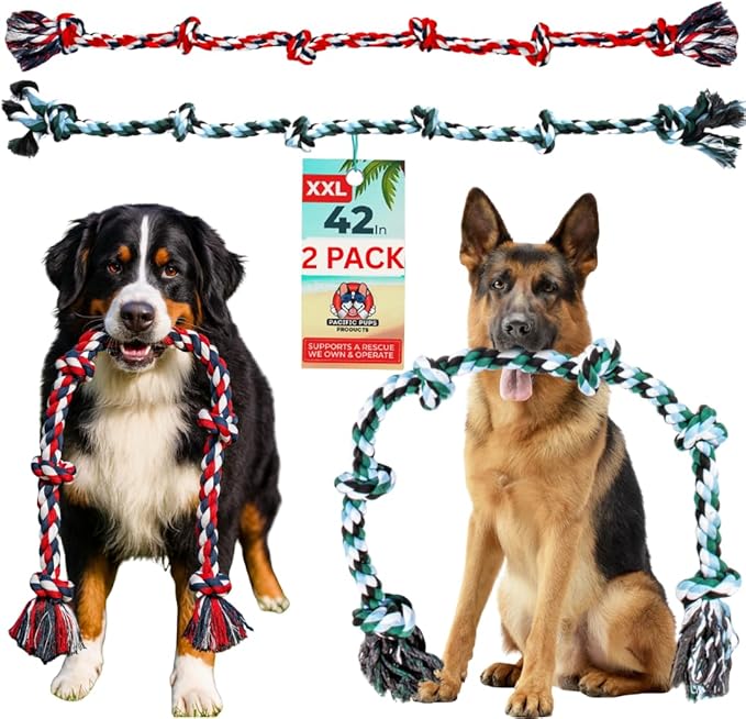 Giant Dog Rope Toys for Extra Large Dogs 2 Pack- 42 Inch, 6 Knot Tough Rope Chew Toys for Large Dogs - Benefits Non-Profit Animal Rescue - Indestructible Dog Toy for Aggressive Chewers (Red/Green 2PK)