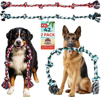 Giant Dog Rope Toys for Extra Large Dogs 2 Pack- 42 Inch, 6 Knot Tough Rope Chew Toys for Large Dogs - Benefits Non-Profit Animal Rescue - Indestructible Dog Toy for Aggressive Chewers (Red/Green 2PK)