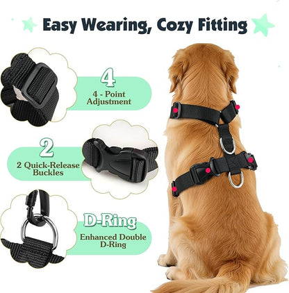 Pawaboo Dog Seat Belt Harness for Car, Dog Car Harness Seatbelt with Double Clips, Adjustable Breathable Pet Vest & Dogs Safety Tether with Elastic Bungee for Small Medium Large Pet, XXL, Blue + Black