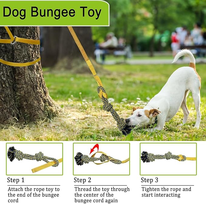 Dog Bungee Tug Toy Hanging from Tree,Outdoor Tug of War Interactive Tether Dog Rope with Chew Lure for Small Medium Large Dogs (Yellow)