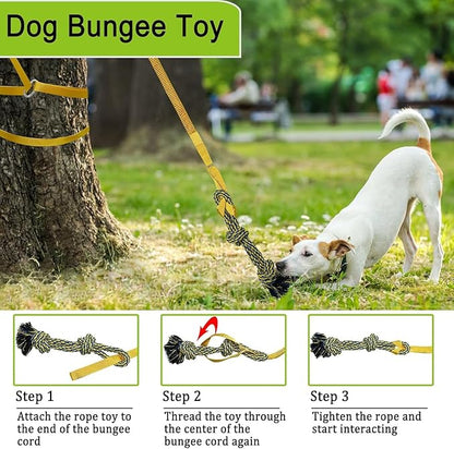 Dog Bungee Tug Toy Hanging from Tree,Outdoor Tug of War Interactive Tether Dog Rope with Chew Lure for Small Medium Large Dogs (Yellow)
