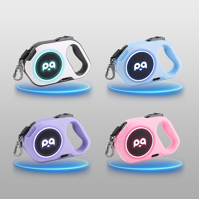 Retractable Dog Leash with Light, Pet Lead, 12-Color Ambient Lighting, Retractable Pet Lead with 360° Anti-Tangle Feature, 5-Meter Length Weighing Up to 40 kg (Blue, 2.0)
