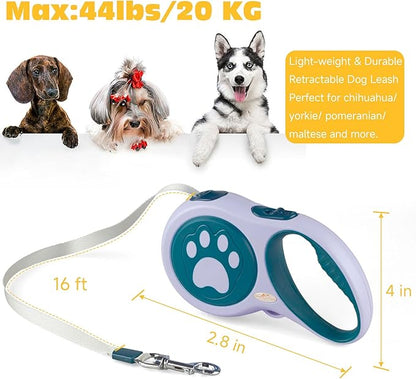 16 ft Heavy Duty Retractable Dog Leash, 360° Tangle Free Pet Walking Leash for Dogs with Anti-Slip Handle/Dispenser/Waste Bags, One-Hand Brake/Pause/Lock for Small/Medium Dog or Cat(5M, DarkGreen)