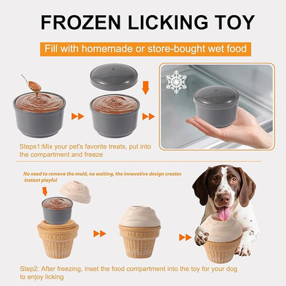 Dog Frozen Treat Toys 2 Pack, 3in1 Enrichment Toys for Dogs in Ice Cream Shape, Long Lasting Treat Dispensing Dog Interactive Toys for Aggressive Chewers to Keep Them Busy