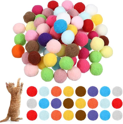 Ouligay 70 PCS Silent Cat Balls 1 Inch Colorful Cat Pom Pom Balls, Cats Toy Ball Soft Interactive Lightweight, Fuzzy Ball for Cats Kitten Toys for Indoor Crafts