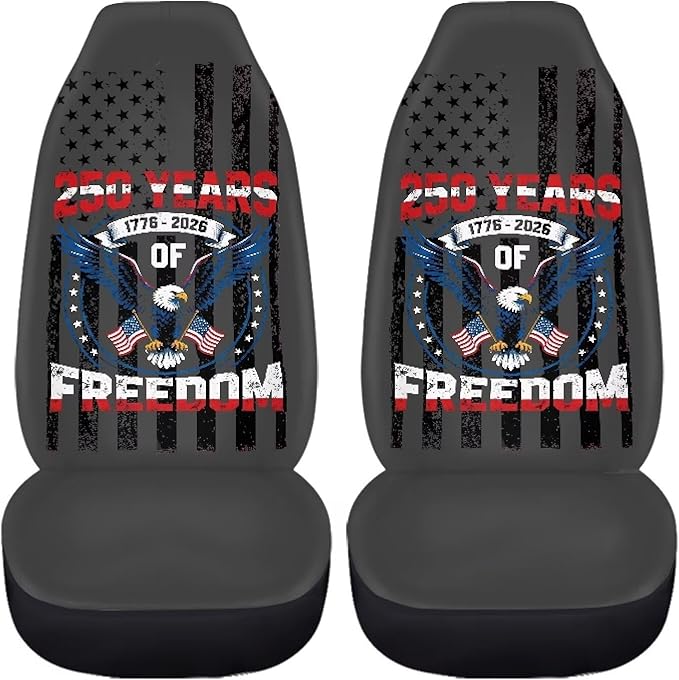 Eagle USA Flag Car Seat Covers for Front Seats American 250th Anniversary Patriotic Car Accessories for Women Men Washable and Breathable Car Seat Cover Set of 2 for Trucks SUV Sedans