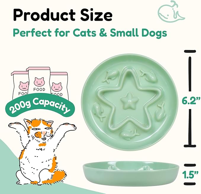 3 Pcs Cat Slow Feeder Bowl – Whisker Friendly Melamine Puzzle Feeding Cat Bowl for Slow Eating – Wet & Dry Food – Dishwasher Safe, Lightweight, Non-Slip (Shell White + Seafoam Green + Buttercream
