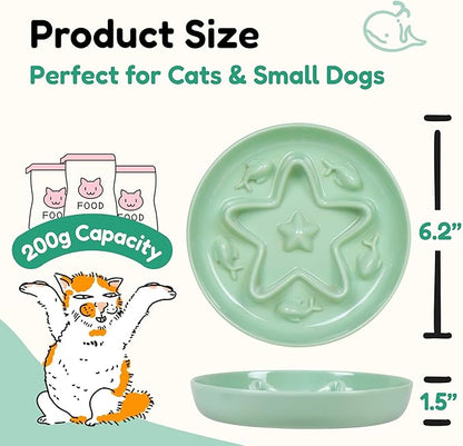 3 Pcs Cat Slow Feeder Bowl – Whisker Friendly Melamine Puzzle Feeding Cat Bowl for Slow Eating – Wet & Dry Food – Dishwasher Safe, Lightweight, Non-Slip (Shell White + Seafoam Green + Buttercream