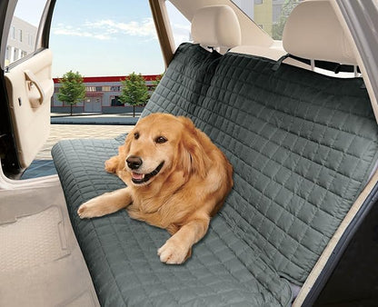 Quilted Design%100 Waterproof Premium Quality Bench Car Seat Protector Cover (Entire Rear Seat) for Pets - Ties to Stop Slipping Off THE Bench, Gray