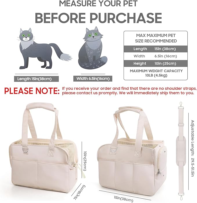Dog Purse Carrier for Small Dogs & Puppies Up 10 Lbs, Soft Cotton Tote Pet Shoulder Bag with Pockets, Foldable & Washable Breathable Puppy Carrier for Yorkie, Chihuahua & Cats - Beige