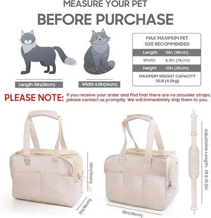 Dog Purse Carrier for Small Dogs & Puppies Up 10 Lbs, Soft Cotton Tote Pet Shoulder Bag with Pockets, Foldable & Washable Breathable Puppy Carrier for Yorkie, Chihuahua & Cats - Beige