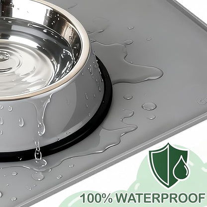 100% Waterproof Silicone Pet Feeding Mat,Warped Resistant Raised Edge BPA-Free Dog Cat Food Mats, Non-Slip Pet Placemat with High Lip to Prevent Spills, Dishwasher Safe, 21.5"x14" Grey