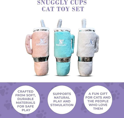 Snuggly Cups Set, Plush Cat Toys Catnip Filled with Interactive Crackle Sound, Safe & Durable Toys for Cat & Kitten, 3 Pcs
