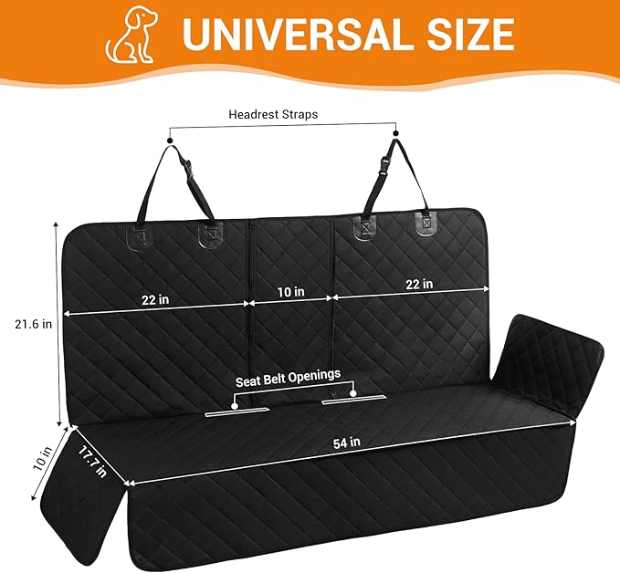 Dog Car Seat Cover for Back Seat - Waterproof Pet Seat Protector with Non-Slip Backing, Universal Fit for Most Cars, SUVs, and Trucks (Black-3,Standard（49" W x 54" L）)