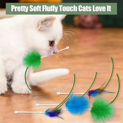 6 Pcs Cat Feather Toys Replacement Compatible with P43, 3 Colors Cat Toy Wand Refills, Cat Toy Feathers Refill, Interactive Cat Teaser Wand Attachments, Only Accessories
