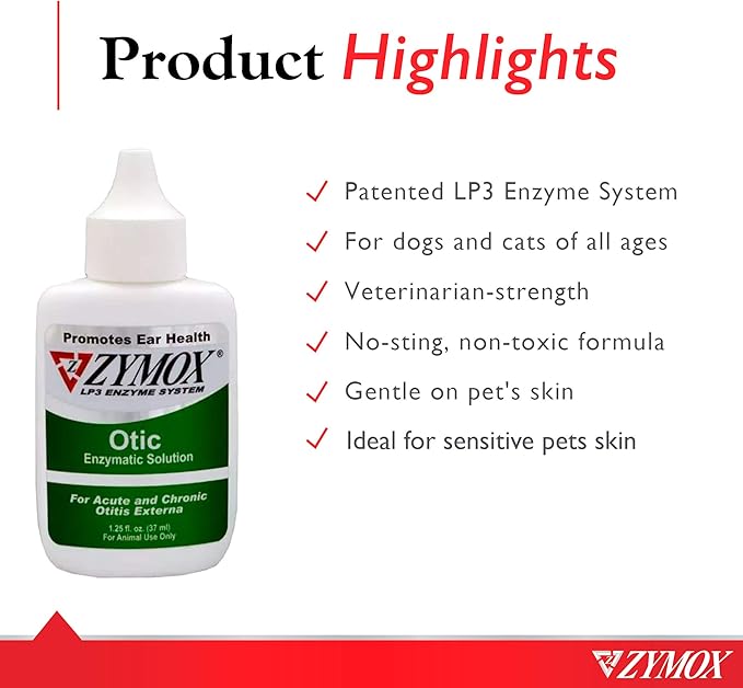 Pet King Brands Zymox Otic Enzymatic Solution for Dogs and Cats to Soothe Ear Infections Without Hydrocortisone for Itch Relief, 1.25oz
