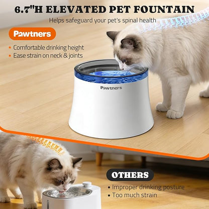 Pawtners Dog Water Fountain, 1 Gallon Dog Water Bowl Dispenser for Small Medium Large Cats, Automatic No Spill Dog Water Bowl with Vortex Filter, Deep Drinking Area and Quiet Pump