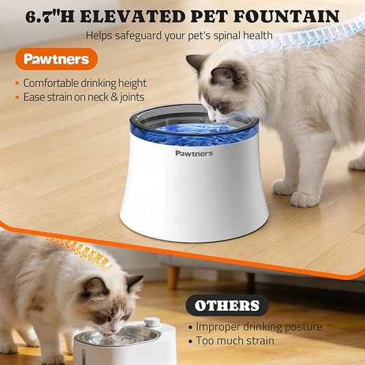 Pawtners Dog Water Fountain, 1 Gallon Dog Water Bowl Dispenser for Small Medium Large Cats, Automatic No Spill Dog Water Bowl with Vortex Filter, Deep Drinking Area and Quiet Pump