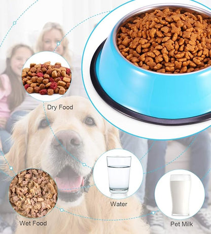 Stainless Steel Dog Bowls, Food and Water Non Slip Anti Skid Stackable Pet Puppy Dishes for Small, Medium and Large Dogs (2 Pack)