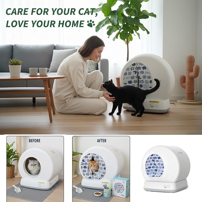 Curtain for Self Cleaning Cat Litter Box, Self-Cleaning Litter Box Curtain,Odor Blocker & Litter Scatter Shield for Cats,Easy Install, Fit for Elliptical Openings